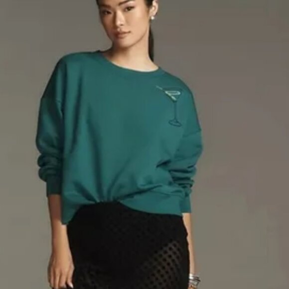 Anthropologie Maeve Martini Long-Sleeve Pullover Sweatshirt Turquoise blue XXS - Picture 9 of 9